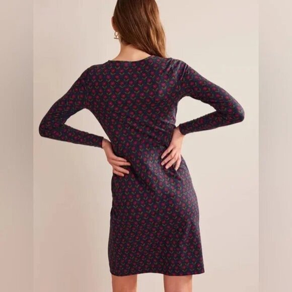 Boden Penelope Jersey Long Sleeve Dress Navy Daisy Foliage Size 10 Petite - Picture 3 of 16